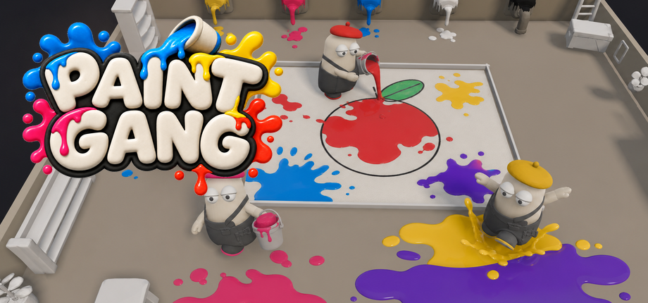 Painters mixing colors and spilling paint across the Paint Gang workshop